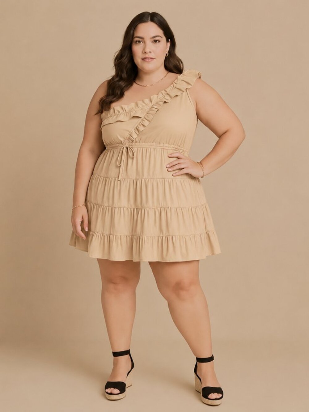 A040-B • Ruffle One-Shoulder Tiered Mini Dress